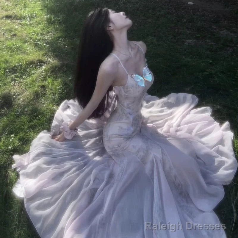 Sexy Mermaid Spaghetti Straps Backless Lilac Birthday Dresses Prom Dress