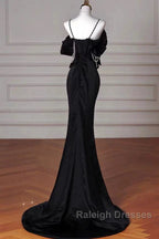 Sexy Mermaid Spaghetti Straps Black Long Formal Dress Satin Prom Dress