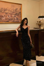 Mermaid Spaghetti Straps Black Sequin Prom Dress Birthday Outfits