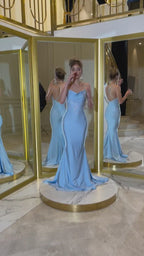 Mermaid Spaghetti Straps Blue Sequin Prom Dress Long Long Prom Dresses