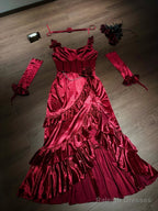 Mermaid Spaghetti Straps Burgundy Christmas Dresses Velvet Prom Dress Birthday Outfits