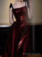 Sexy Mermaid Spaghetti Straps Burgundy Floor Length Prom Dress