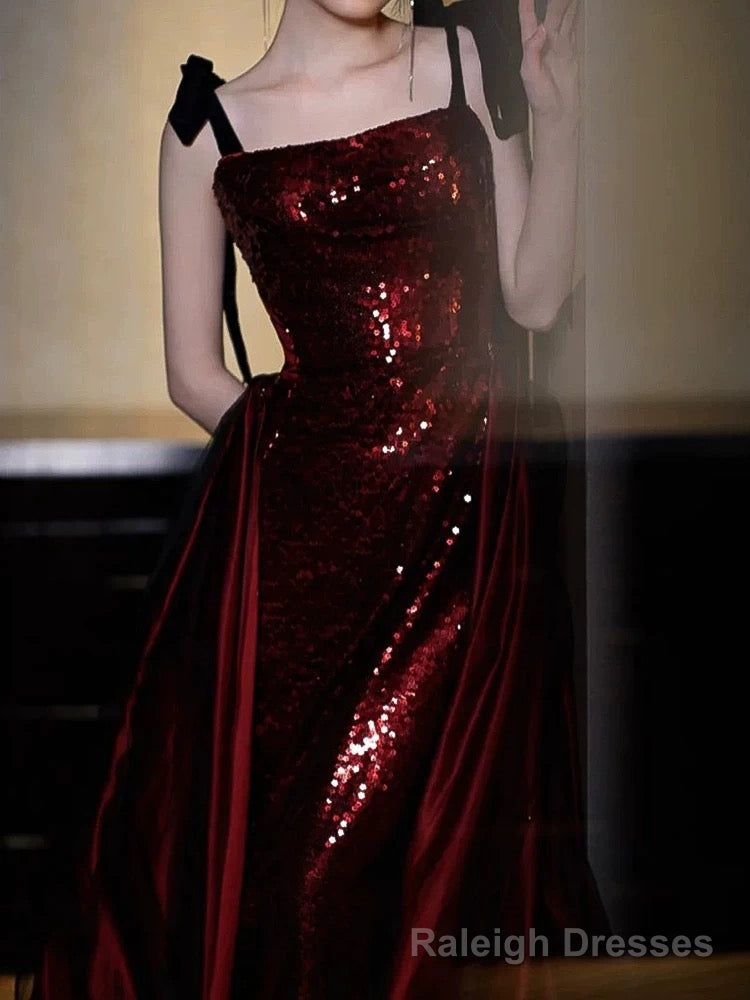 Sexy Mermaid Spaghetti Straps Burgundy Floor Length Prom Dress