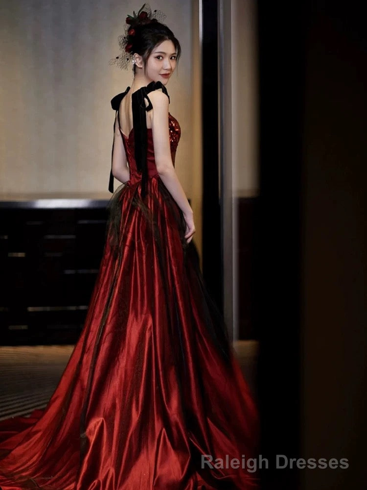 Sexy Mermaid Spaghetti Straps Burgundy Floor Length Evening Dress Prom Dresses