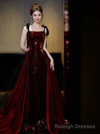 Sexy Mermaid Spaghetti Straps Burgundy Floor Length Prom Dress