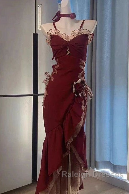 Sexy Mermaid Spaghetti Straps Burgundy Long Evening Dress Prom Dresses Secondary image