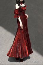 Mermaid Spaghetti Straps Burgundy Prom Dress Long Christmas Night Dresses Birthday Outfits