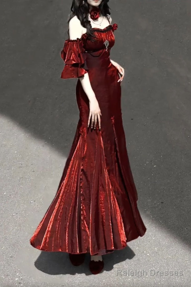 Mermaid Spaghetti Straps Burgundy Prom Dress Long Christmas Night Dresses Birthday Outfits