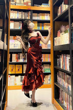 Sexy Mermaid Spaghetti Straps Burgundy Velvet WomenS Beach Dress Vacation Dresses Birthday Dress