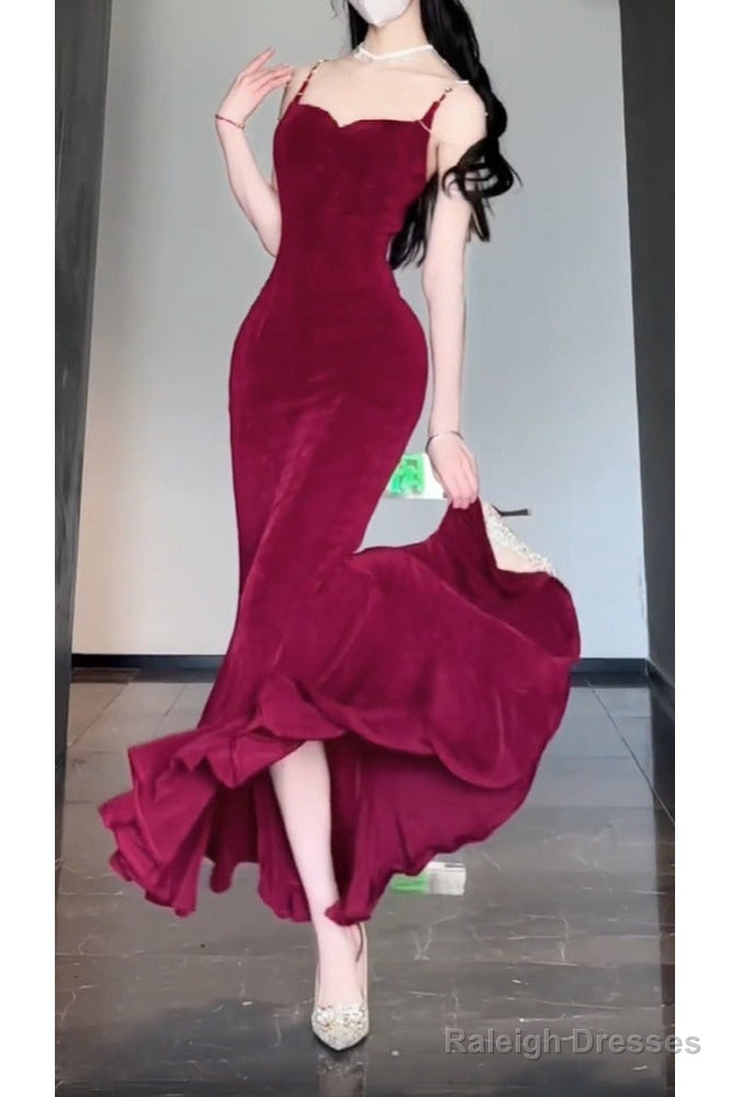 Sexy Mermaid Spaghetti Straps Christmas Dress Burgundy Prom Dresses Birthday Outfits Secondary image