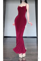 Mermaid Spaghetti Straps Christmas Dresses Burgundy Prom Dress Birthday Outfits