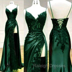 Sexy Mermaid Spaghetti Straps Dark Green Lace Backless Prom Dress Long Party Dress