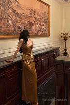 Mermaid Spaghetti Straps Gold Velvet Prom Dress Long Birthday Outfits