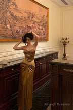 Mermaid Spaghetti Straps Gold Velvet Prom Dress Long Birthday Outfits
