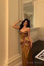 Mermaid Spaghetti Straps Gold Velvet Prom Dress Long Birthday Outfits
