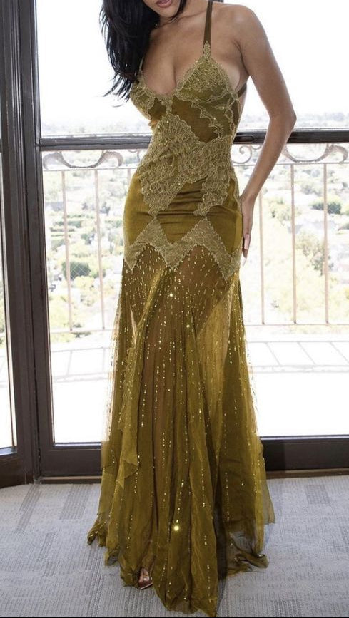 Mermaid Spaghetti Straps Lace Prom Dresses 21Th Birthday Outfit