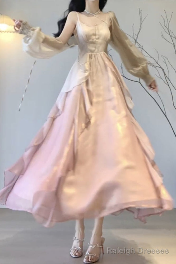 Mermaid Spaghetti Straps Ombre Pink Chiffon Dresses Prom Dress Long Birthday Outfits