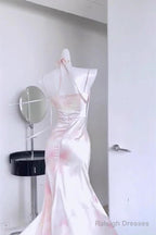 Mermaid Spaghetti Straps Pink Satin Prom Dress Night Dresses Birthday Outfits