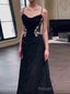 Sexy Mermaid Spaghetti Straps Black Floor Length Evening Dress Prom Dresses