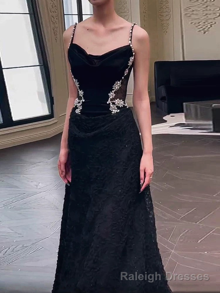 Sexy Mermaid Spaghetti Straps Black Floor Length Prom Dress