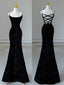 Mermaid Spaghetti Straps Sequin Black Long Prom Dress