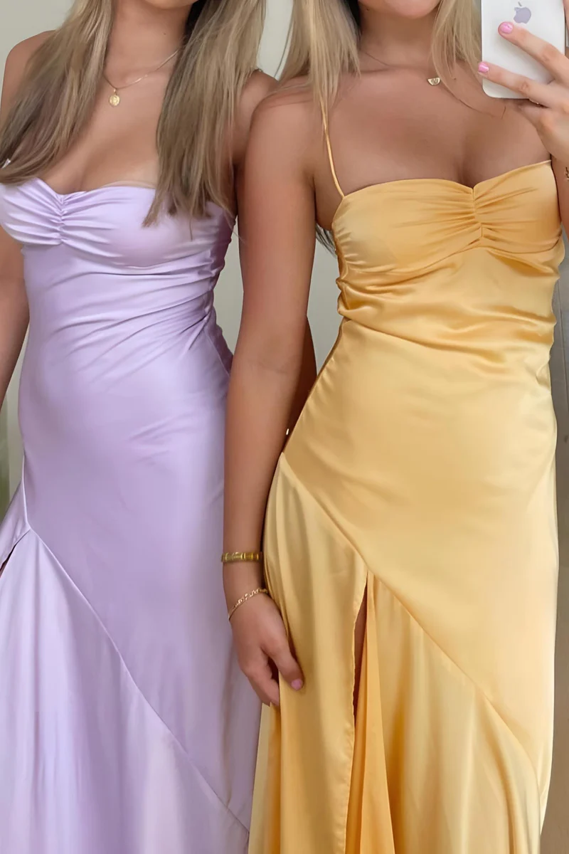 Mermaid Spaghetti Straps Sleeveless Prom Dresses Yellow Prom Dresses Secondary image
