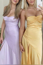Mermaid Spaghetti Straps Sleeveless Prom Dresses Yellow Prom Dresses