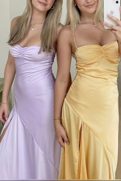 Mermaid Spaghetti Straps Sleeveless Prom Dresses Yellow Prom Dresses
