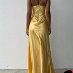 Mermaid Spaghetti Straps Sleeveless Prom Dresses Yellow Prom Dress
