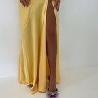 Mermaid Spaghetti Straps Sleeveless Prom Dresses Yellow Prom Dress