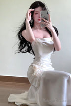 Mermaid Spaghetti Straps White Prom Dress Long Night Dresses Birthday Outfits
