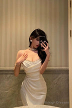 Mermaid Spaghetti Straps White Satin Slit Prom Dress Birthday Outfits