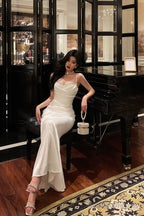 Mermaid Spaghetti Straps White Satin Slit Prom Dress Birthday Outfits