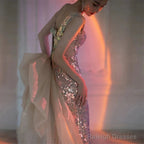 Mermaid Square Neckline Sequin Floor Length Floral Prom Dress