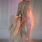 Mermaid Square Neckline Sequin Floor Length Floral Prom Dress