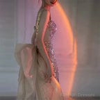 Mermaid Square Neckline Sequin Floor Length Floral Prom Dress