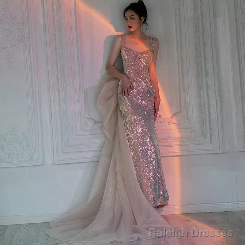 Sexy Mermaid Square Neckline Sequin Floor Length Floral Prom Dresses Main image