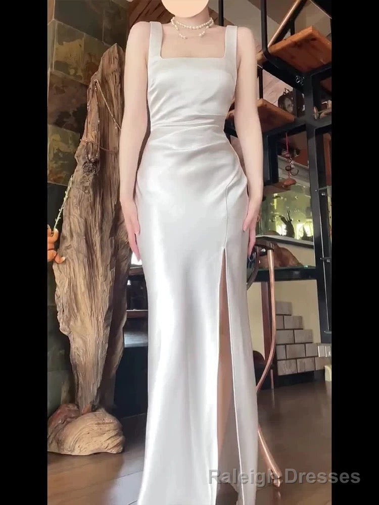 Sexy Mermaid Square Neckline White Slit Long Prom Dress Birthday Outfits Secondary image