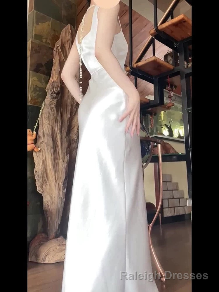 Sexy Mermaid Square Neckline White Slit Long Prom Dress Birthday Outfits