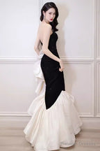 Mermaid Strapless Long Black Sequin Prom Dresses