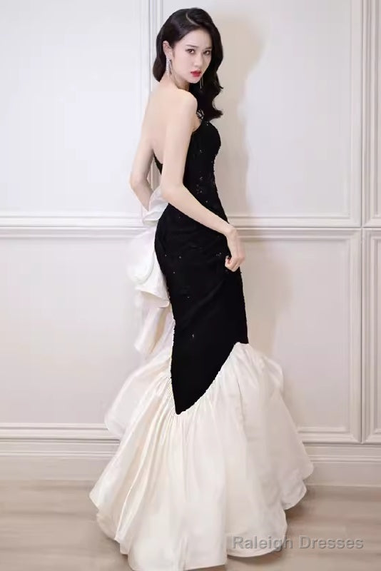 Mermaid Strapless Long Black Sequin Prom Dresses