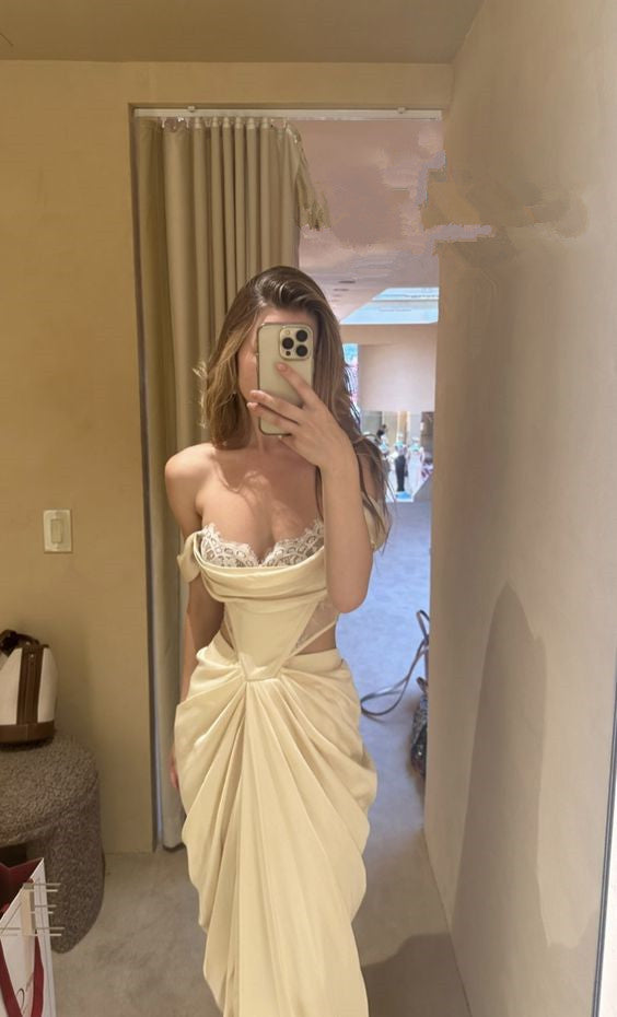 Mermaid Strapless Long Chiffon Prom Dresses