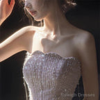 Mermaid Strapless Neckline Sequin Long Floor Length Pearls Prom Dress