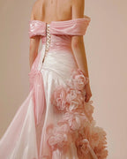 Mermaid Strapless Pink Long Floral Prom Dress Prom Dresses