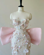 Mermaid Strapless Pink Sequin Long Floral Prom Dress Prom Dresses