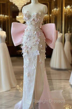 Mermaid Strapless Pink Sequin Long Floral Prom Dress