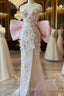 Mermaid Strapless Pink Sequin Long Floral Prom Dress
