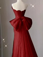 Mermaid Strapless Red Lace Long Prom Dresses