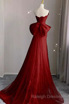 Mermaid Strapless Red Lace Long Prom Dresses