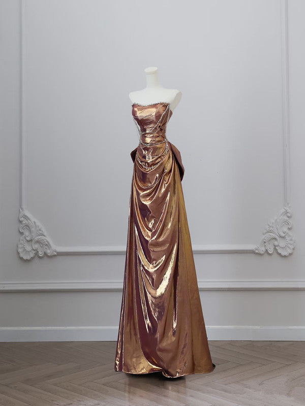 Mermaid Strapless Sequin Brown Long Prom Dress